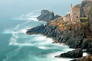 Images Dated 28th March 2011: Abandoned tin mineshafts above rugged coastal rocks. Botallack Head, near St Just