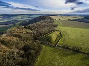 Archaeological Site Gallery: Aerial view of Belas Knap, a neolithic chambered long barrow on the Cotswold Way