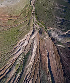 Aerial view of eroded landscape on Volcano Montana de Soo, Soo, Lanzarote Island Aerial view of eroded landscape on Volcano Montana de Soo, Soo, Lanzarote Island