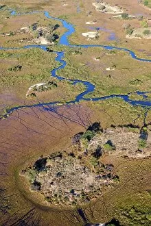Okavango Delta Gallery: Aerial view of the Okavango Delta with channels, lagoons, swamps and islands, Botswana, Africa