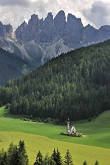The chapel Sankt Johann at Val di Funes / Villnosstal, in the foothills of the Dolomites, Italy The chapel Sankt Johann at Val di Funes / Villnosstal, in the foothills of the Dolomites, Italy