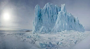 Glacier rising up out of sea ice with ice crack visible, Ross Sea, Antarctica, November