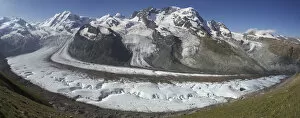 Images Dated 6th August 2013: Gorner Glacier with meltwater channels, and Breithorn, Valais Alps, Canton Valais / Wallis