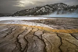 Grand Prismatic Springs on cold winter day with mist / vapour, Yellowstone National Park Grand Prismatic Springs on cold winter day with mist / vapour, Yellowstone National Park