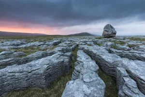 Glacial Gallery: Grykes in limestone pavement at sunset, , Twisteleton Scar End, Yorkshire Dales National Park