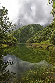 High altitude Boeri Lake in old volcano crater, Morne Trois Pitons National Park High altitude Boeri Lake in old volcano crater, Morne Trois Pitons National Park