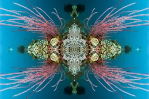 Kaleidoscopic image of coral reef with Red sea whips (Ellisella ceratophyta). Misool Kaleidoscopic image of coral reef with Red sea whips (Ellisella ceratophyta). Misool