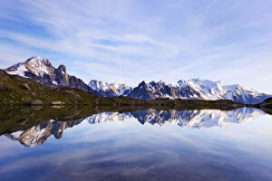 Images Dated 17th September 2008: Lacs des Cheserys with Aiguille Vert (4, 122m) left, Aiguilles de Chamonix with Mont Blanc (4)