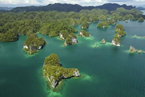 Images Dated 3rd October 2010: Limestone Islands in the Northern part of Kabui Bay. Waigeo Island at the top, Raja Ampat Islands