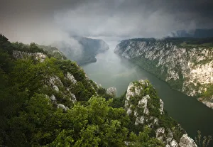 Low clouds over the River Danube flowing through the Iron Gate Gorge, Djerdap National Park Low clouds over the River Danube flowing through the Iron Gate Gorge, Djerdap National Park