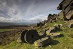 Millstones made from millstone grit beneath Stannage Edge, Hathersage, Derbyshire Millstones made from millstone grit beneath Stannage Edge, Hathersage, Derbyshire