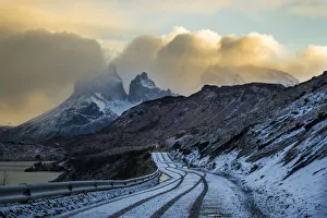 Mountainous landscape in Torres del Paine National Park, with mountains behind, Chile Mountainous landscape in Torres del Paine National Park, with mountains behind, Chile