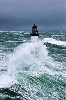 Climate Change Gallery: Rough seas at d Ar-Men lighthouse during Storm Ruth, Ile de Sein, Armorique