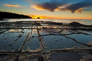 Images Dated 15th March 2010: Tessellated pavement at sunset. Eagle Hawk Neck, Tasmania, Australia. Tasman Sea