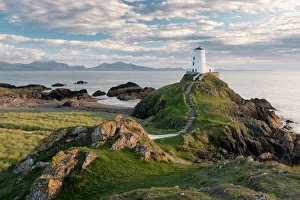 Twr Mawr lighthouse, Llanddwyn Island, late evening light, Anglesey, North Wales, UK