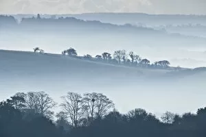 Images Dated 12th October 2011: The view south from Walton Hill towards Somerton on a misty autumn morning, Somerset Levels