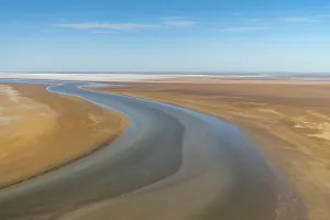 Water flowing into Lake Eyre North, South Australia, March 2022 Water flowing into Lake Eyre North, South Australia, March 2022