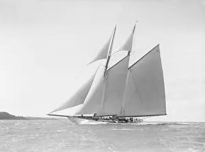 The 250 ton schooner Germania reaching in stiff wind, 1912. Creator: Kirk & Sons of Cowes The 250 ton schooner Germania reaching in stiff wind, 1912. Creator: Kirk & Sons of Cowes