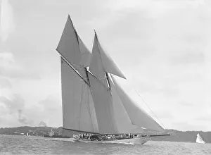 The 250 ton schooner Germania sails close-hauled, 1911. Creator: Kirk & Sons of Cowes The 250 ton schooner Germania sails close-hauled, 1911. Creator: Kirk & Sons of Cowes