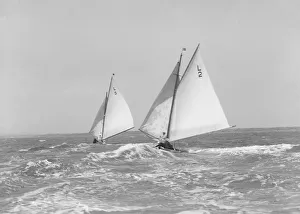 The 6 Metre Correnzia and Snowdrop heading downwind in breezy conditions, 1911 The 6 Metre Correnzia and Snowdrop heading downwind in breezy conditions, 1911