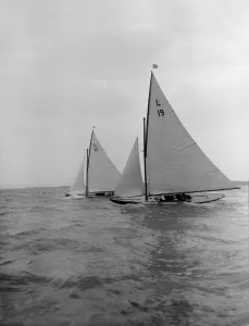 The 6 Metre Sioma and Ejnar racing upwind, 1912. Creator: Kirk & Sons of Cowes The 6 Metre Sioma and Ejnar racing upwind, 1912. Creator: Kirk & Sons of Cowes