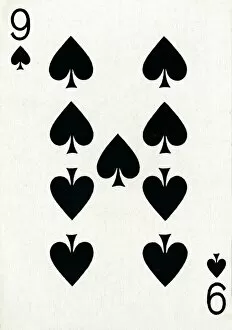 9 of Spades from a deck of Goodall & Son Ltd. playing cards, c1940