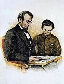 Images Dated 20th February 2006: Abraham Lincoln and his son Tad, 9 February 1864
