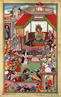 Images Dated 20th July 2010: Abu l-Fazl ibn Mubarak presenting the Akbarnama to Akbar