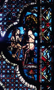 Adam and Eve, stained glass, Chartres Cathedral, France, 1205-1215 Adam and Eve, stained glass, Chartres Cathedral, France, 1205-1215