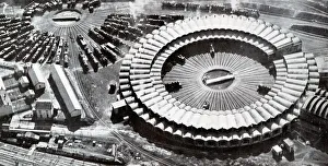 Aerial view of the train locomotives engine shed in Venissieux (Rhone), photograph, 1934 Aerial view of the train locomotives engine shed in Venissieux (Rhone), photograph, 1934