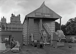 Pick Up Truck Gallery: Agricultural stand at the Royal Show at Wollaton Hall, Nottingham, Nottinghamshire, July 1954