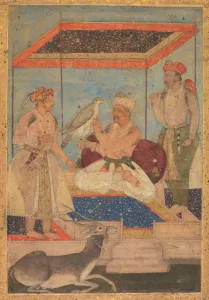 Akbar and Jahangir Examine a Ghir Falcon while Prince Khusrau Stands Behind, c. 1602-1604 Akbar and Jahangir Examine a Ghir Falcon while Prince Khusrau Stands Behind, c. 1602-1604