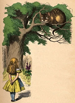 Colorised Gallery: Alice and the Cheshire Cat, 1889. Artist: John Tenniel