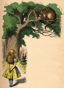 Alice and the Cheshire Cat, 1889. Artist: John Tenniel Alice and the Cheshire Cat, 1889. Artist: John Tenniel