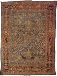 Amida carpet depicting the emblem of Emir: lion attacking bull Amida carpet depicting the emblem of Emir: lion attacking bull
