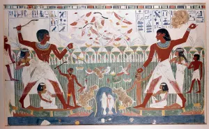 Ancient Egyptians hunting wildfowl with throwing sticks Ancient Egyptians hunting wildfowl with throwing sticks