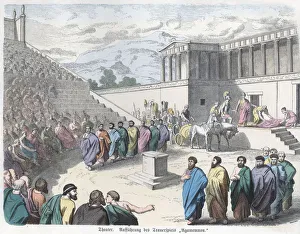 Ancient History. Greece. Theatre, representation of Agamemnon. German engraving, 1865 Ancient History. Greece. Theatre, representation of Agamemnon. German engraving, 1865