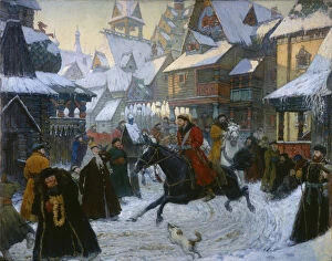 Russian Winter Gallery: An Ancient Russian Town. The Horsemen, 1910s. Artist: Anonymous