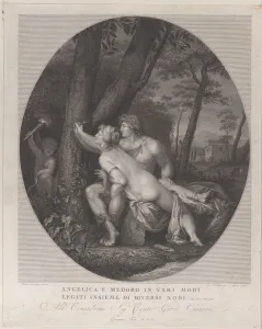 Angelica lying across the lap of Medoro and writes their names on a tree trunk, 1784-1836 Angelica lying across the lap of Medoro and writes their names on a tree trunk, 1784-1836