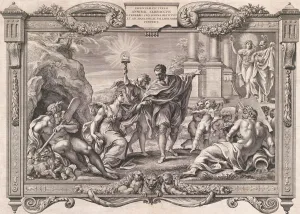 Annibale Carracci Introduces Painting to Apollo and Minerva, 1674. Creator: Pietro Aquila Annibale Carracci Introduces Painting to Apollo and Minerva, 1674. Creator: Pietro Aquila
