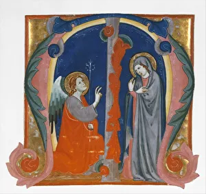 Annunciation in an Initial M, ca. 1310-15. Creator: Maestro Daddesco Annunciation in an Initial M, ca. 1310-15. Creator: Maestro Daddesco