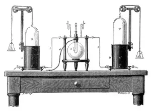 Antoine Lavoisiers apparatus for synthesizing water from hydrogen (left Antoine Lavoisiers apparatus for synthesizing water from hydrogen (left