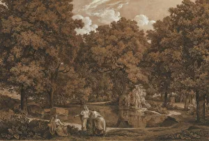 Arcadian Landscape with Three Figures at a Lake, 1792. Creator: Johann Christian Reinhart Arcadian Landscape with Three Figures at a Lake, 1792. Creator: Johann Christian Reinhart