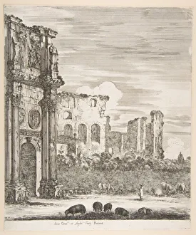 Arch of Constantine and Colosseum with sheep grazing in foreground, from Six large views Arch of Constantine and Colosseum with sheep grazing in foreground, from Six large views