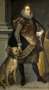 Archduke Maximilian Ernest of Austria (1583-1616) with a hunting dog, 1604. Artist: Heintz Archduke Maximilian Ernest of Austria (1583-1616) with a hunting dog, 1604. Artist: Heintz