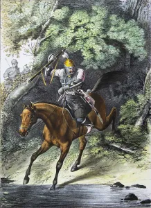 Armour-bearer of the Life-Guards Caucasian-Mountain squadron, 1829. Artist: Belousov, Lev Alexandrovich (1806-1864) Armour-bearer of the Life-Guards Caucasian-Mountain squadron, 1829. Artist: Belousov, Lev Alexandrovich (1806-1864)