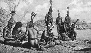Arunta tribesmen of central Australia preparing a new corroboree, 1922. Artist: Baldwin Spencer Arunta tribesmen of central Australia preparing a new corroboree, 1922. Artist: Baldwin Spencer