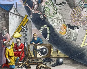 Astonomers looking through a telescope, 1660-1661. Artist: Andreas Cellarius Astonomers looking through a telescope, 1660-1661. Artist: Andreas Cellarius