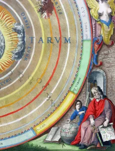 An astronomer, detail from a map of the planets, 1660-1661. Artist: Andreas Cellarius An astronomer, detail from a map of the planets, 1660-1661. Artist: Andreas Cellarius