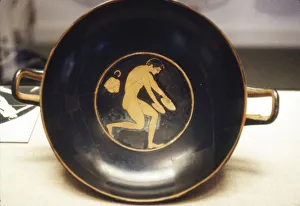 Athlete with Jumping-Weight, detail of Greek Kylix, (drinking-cup), c6th century BC Athlete with Jumping-Weight, detail of Greek Kylix, (drinking-cup), c6th century BC